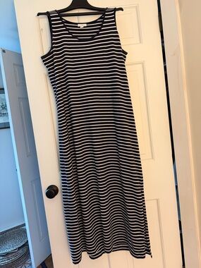 J. Jill Navy and White Striped Tank Maxi Dress
